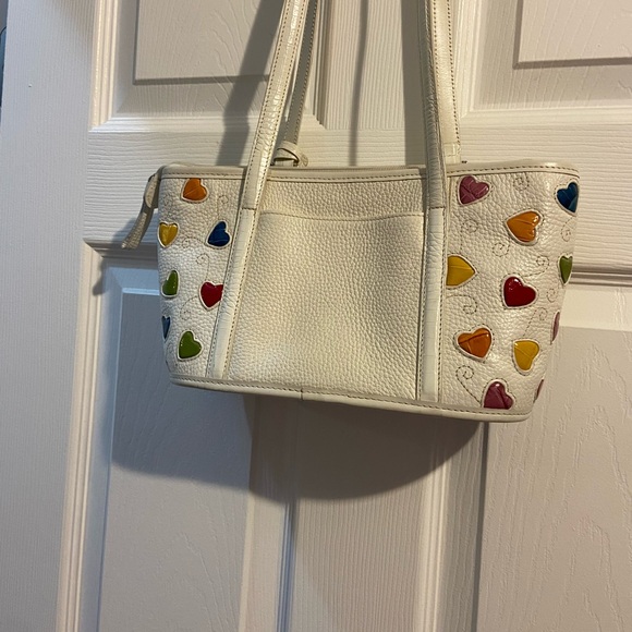 ♥️Brighton🩷White Shoulder Bag with Multicolor Heart Accents - Picture 4 of 13